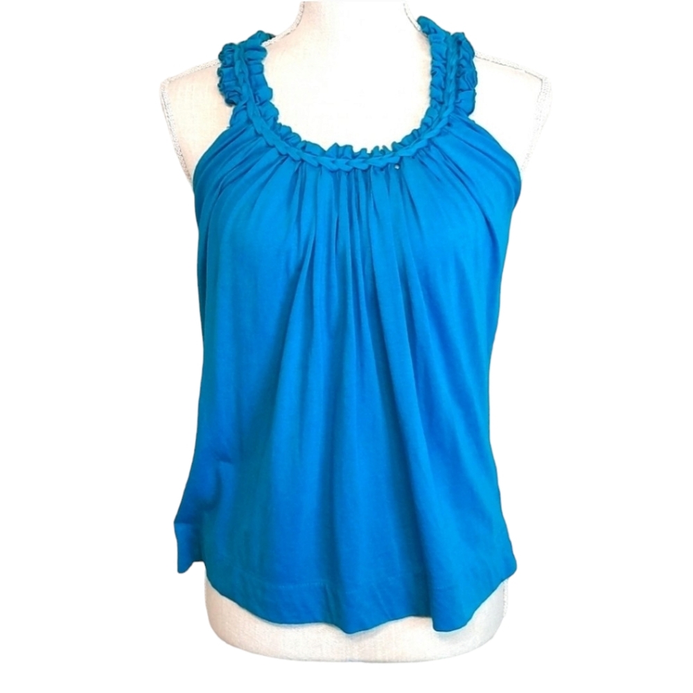 Elle Women X-Small Blue Braided Sleeveless Pleated Tank Top Blouse